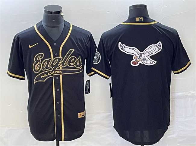 Men%27s Philadelphia Eagles Black Gold Team Big Logo Cool Base Stitched Baseball Jersey->philadelphia eagles->NFL Jersey